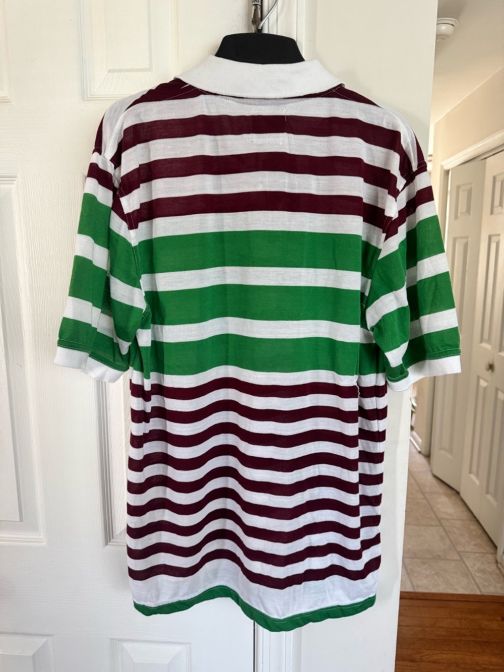 Pacific Polo Club Men’s XL Polo Shirt Striped Green Maroon White Cotton Blend - Picture 2 of 10